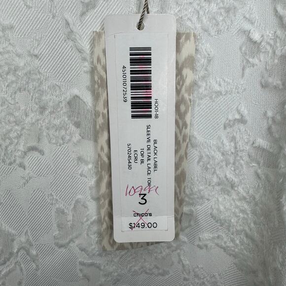 Chico’s Black Label Lace Top 3 XL 16/18 White Bell Sleeve Peplum NWT $149‎ - Picture 2 of 8